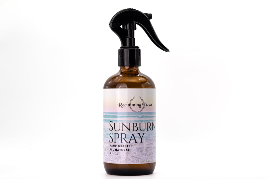 Sunburn spray bottle with label on a white background
