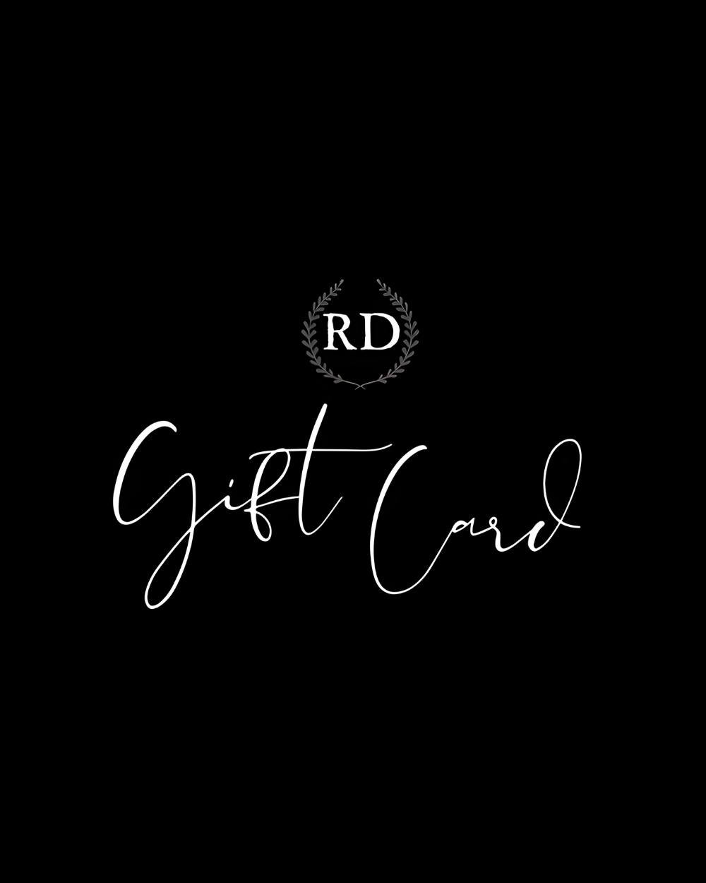 Gift card with 'RD' logo on a black background